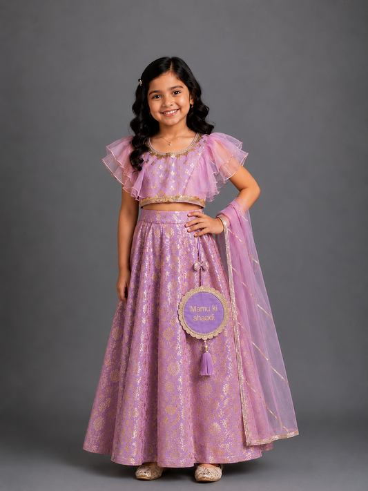 Lavendar  Organza frilly  Chanderi lehnga set and duppata (Maasi ki Shaadi)