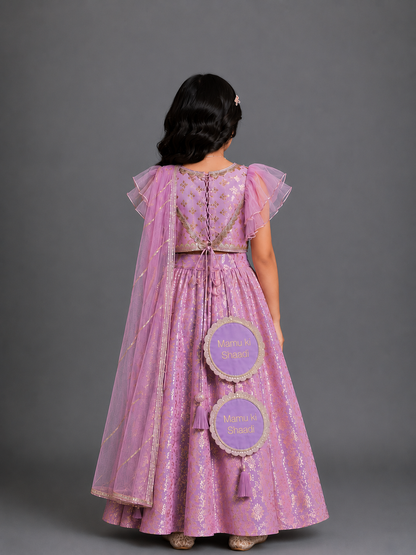 Lavendar  Organza frilly  Chanderi lehnga set and duppata (Maasi ki Shaadi)