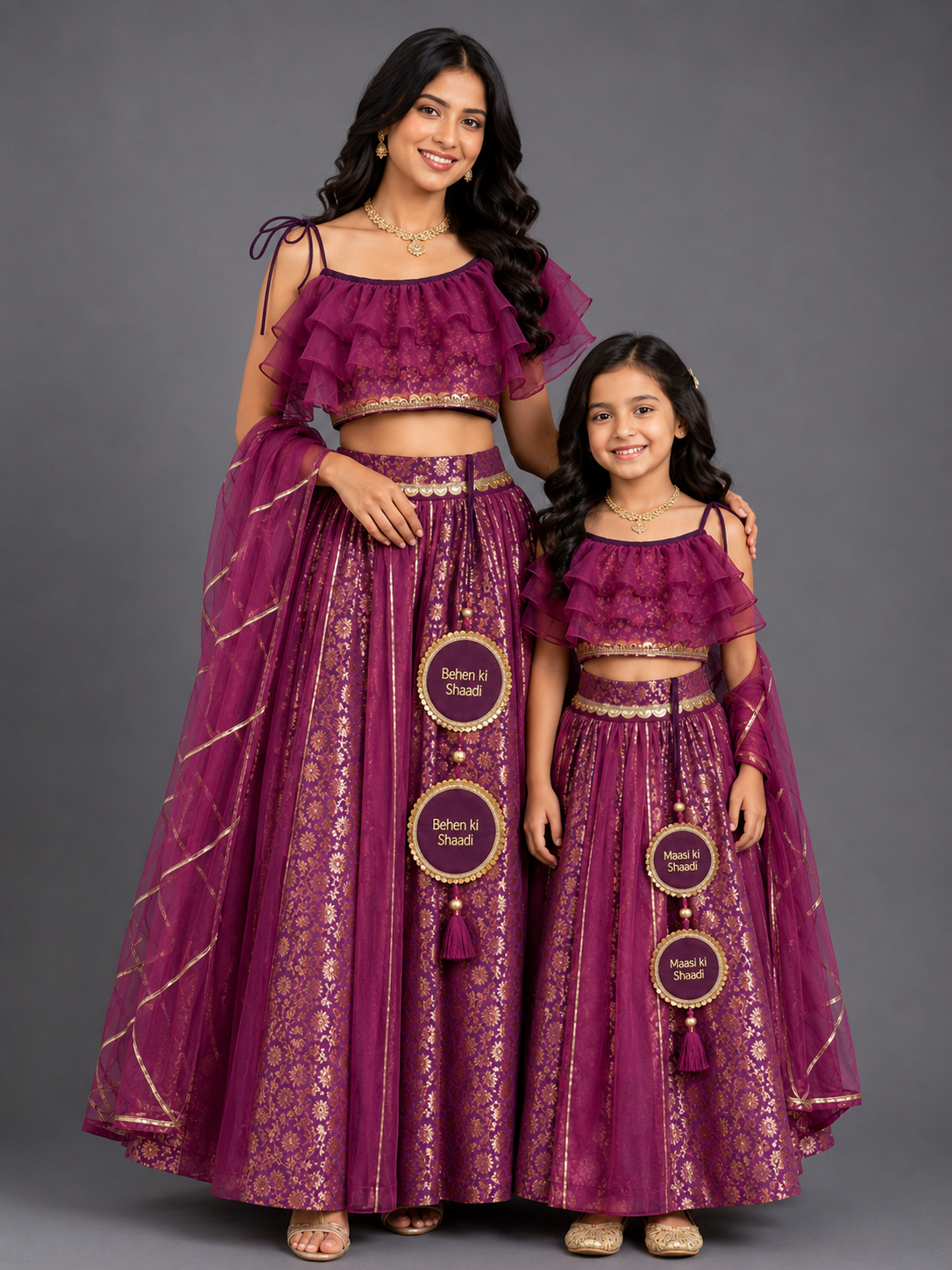 Dusky Purple Off shoulder organza frill chanderi lehnga set(MAASI KI SHAADI)