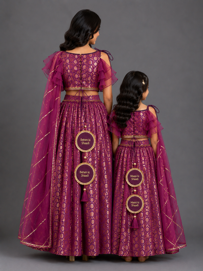 Dusky Purple Off shoulder organza frill chanderi lehnga set(MAASI KI SHAADI)