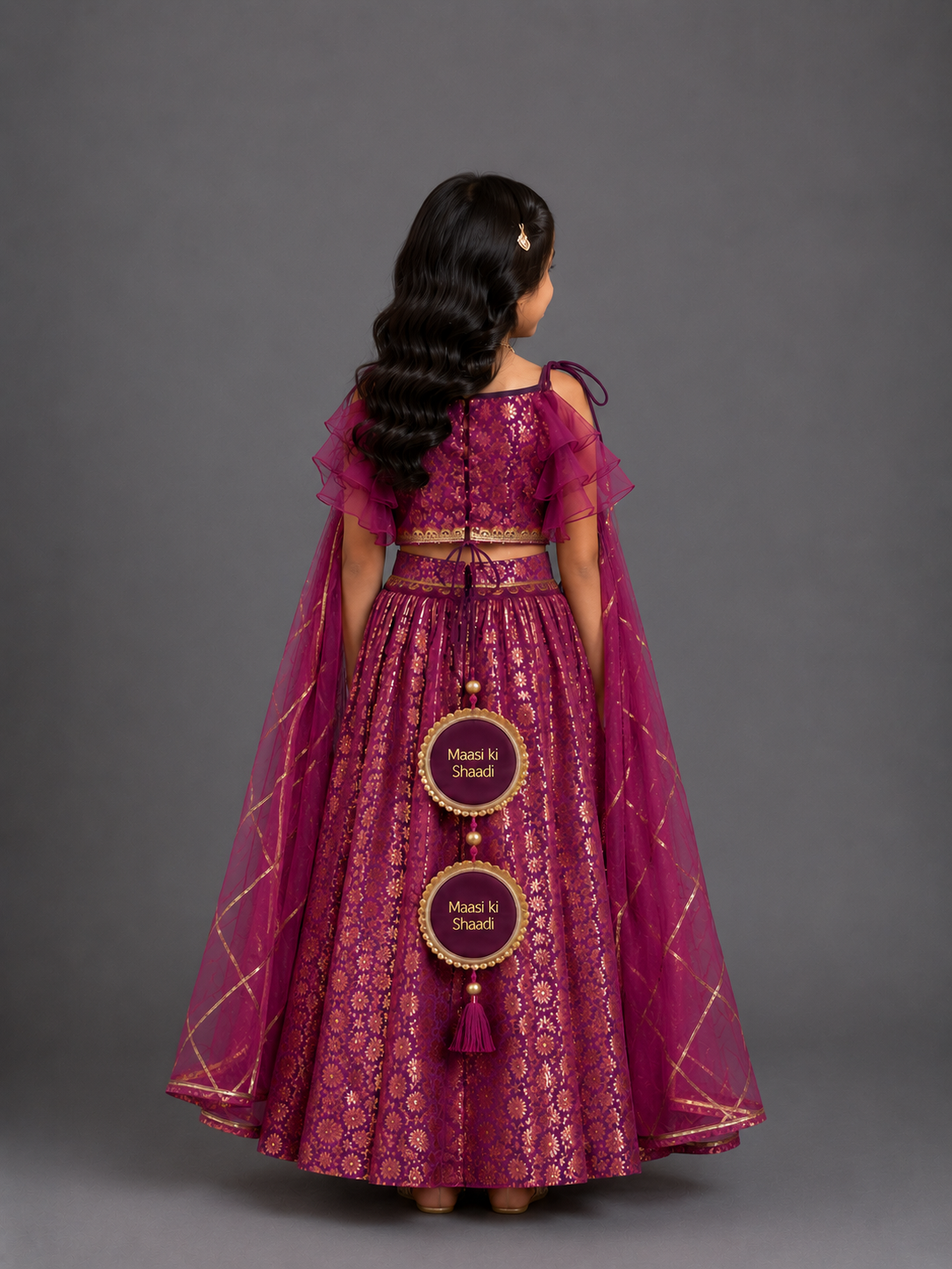 Dusky Purple Off shoulder organza frill chanderi lehnga set(MAASI KI SHAADI)