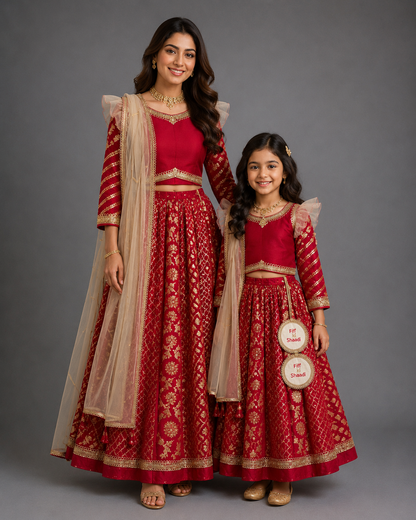 Red Chanderi attached dupatta lehnga set ( FIFI / BUA KI SHAADI)