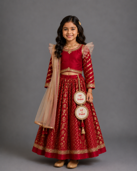 Red Chanderi attached dupatta lehnga set ( FIFI / BUA KI SHAADI)