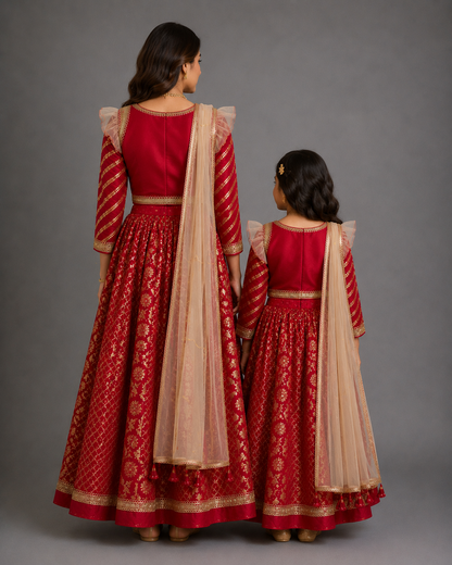 Red Chanderi attached dupatta lehnga set ( FIFI / BUA KI SHAADI)