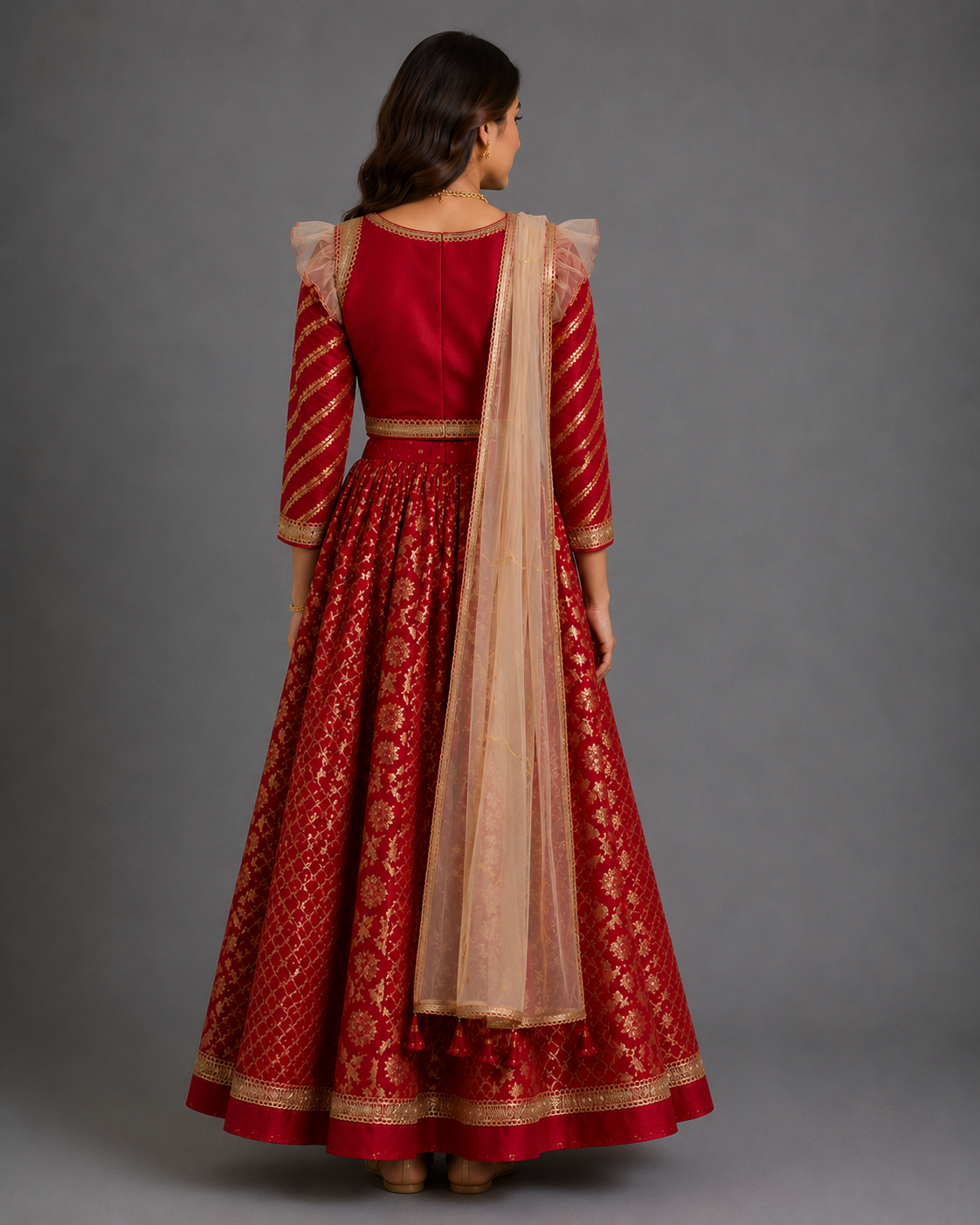 Red Chanderi attached dupatta lehnga set ( FIFI / BUA KI SHAADI)