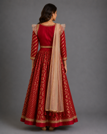 Red Chanderi attached dupatta lehnga set ( FIFI / BUA KI SHAADI)