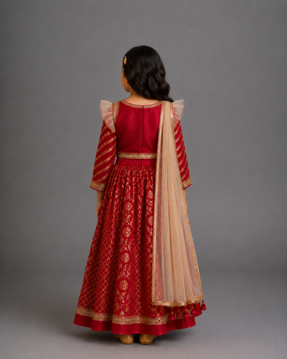 Red Chanderi attached dupatta lehnga set ( FIFI / BUA KI SHAADI)