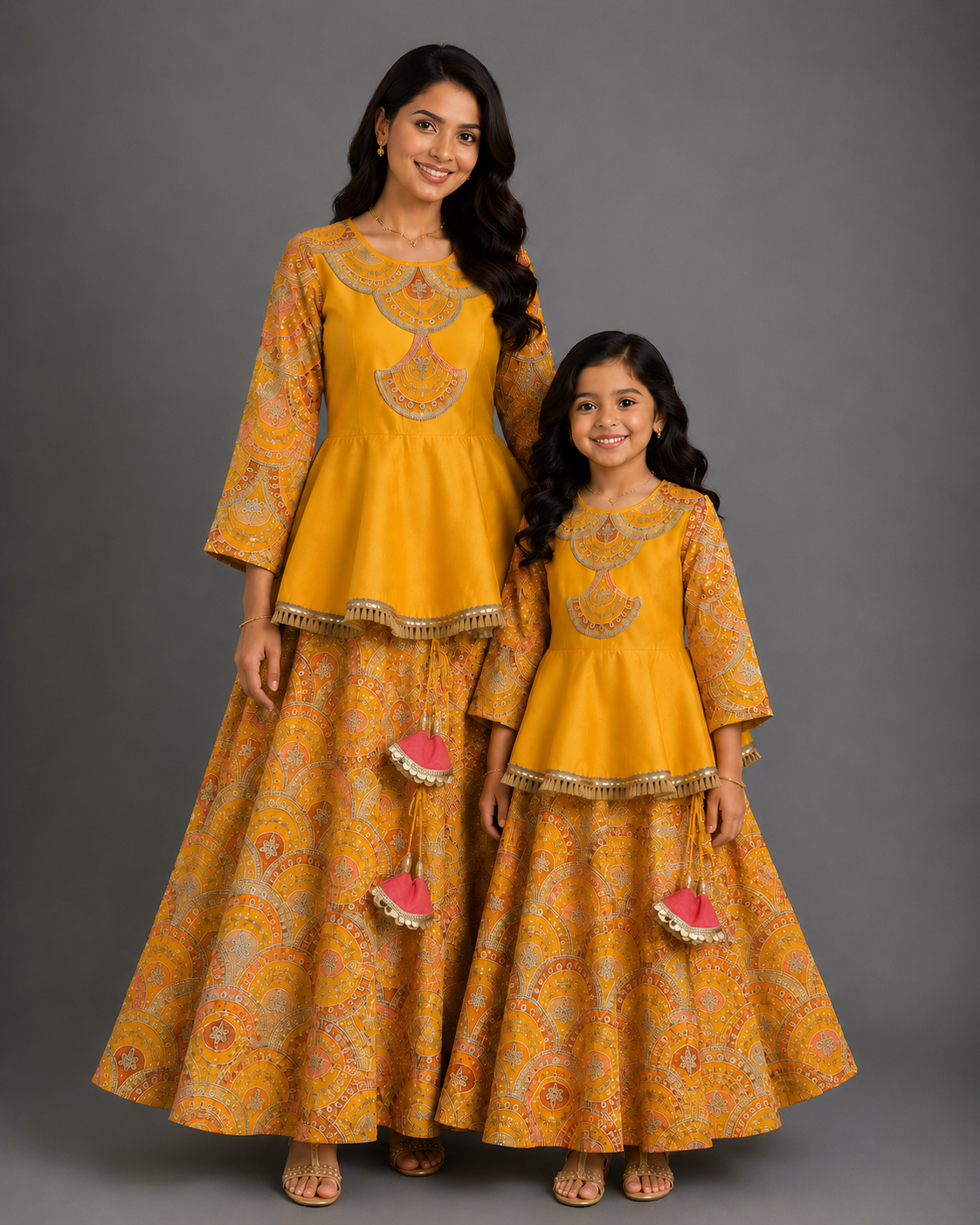 Mustard yellow  Embroidery Peplum  lehenga  set