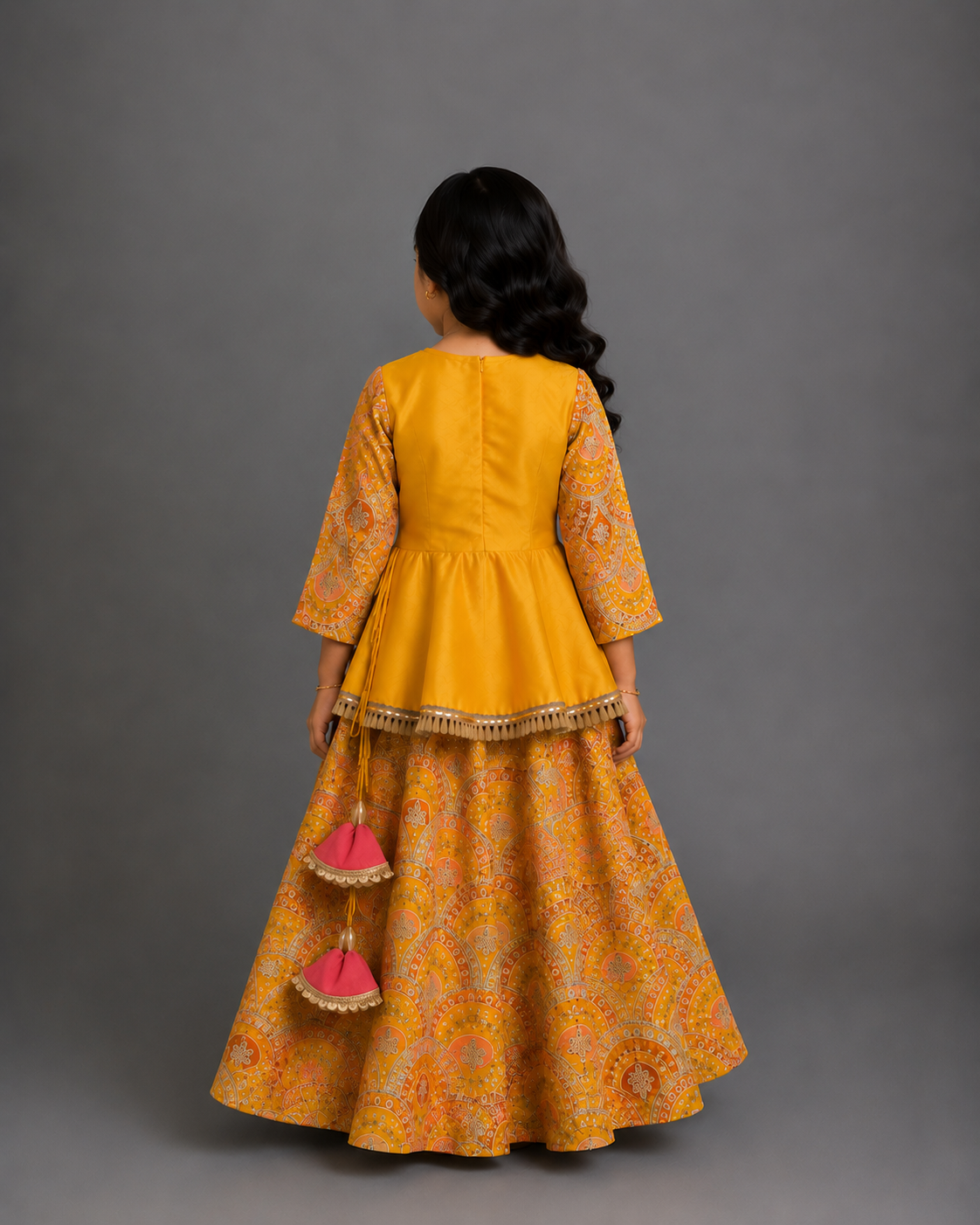 Mustard yellow  Embroidery Peplum  lehenga  set
