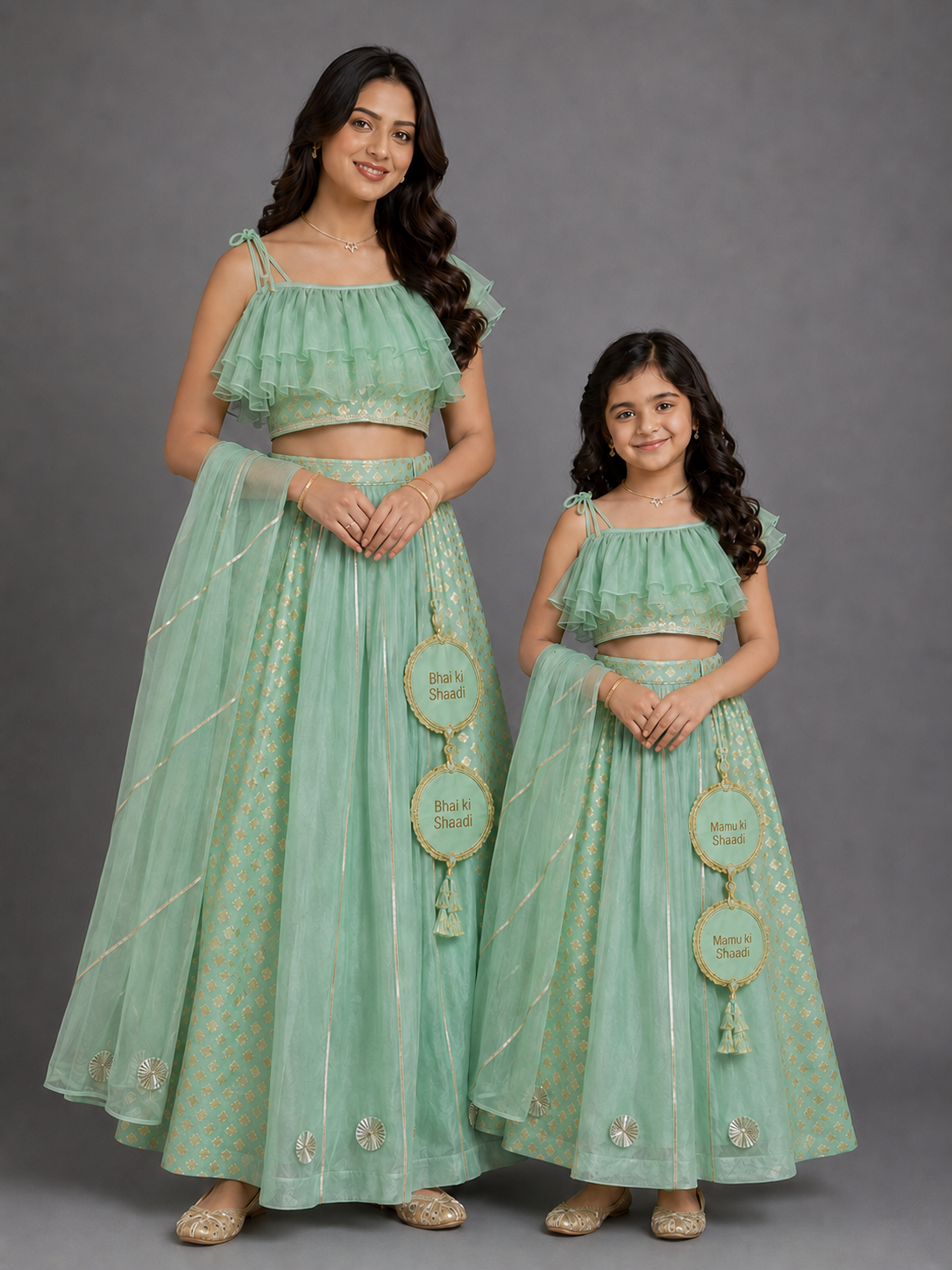 One off shoulder Pastel Green blouse  chanderi Lehnga(MAASI KI SHAADI)