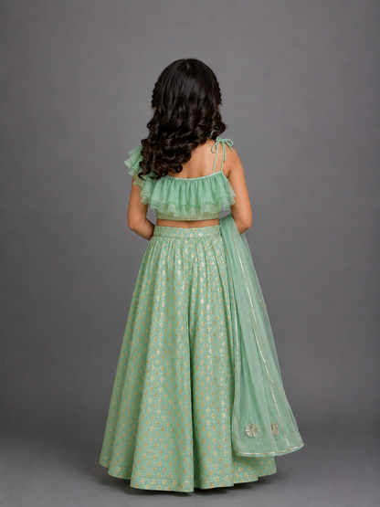 One off shoulder Pastel Green blouse  chanderi Lehnga(MAASI KI SHAADI)