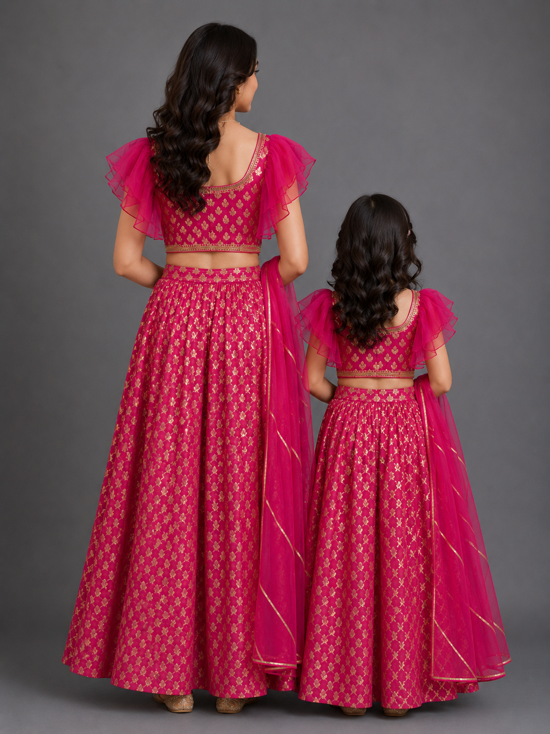 One off shoulder blouse with attached dupatta and chanderi Lehnga(MAASI KI SHAADI)