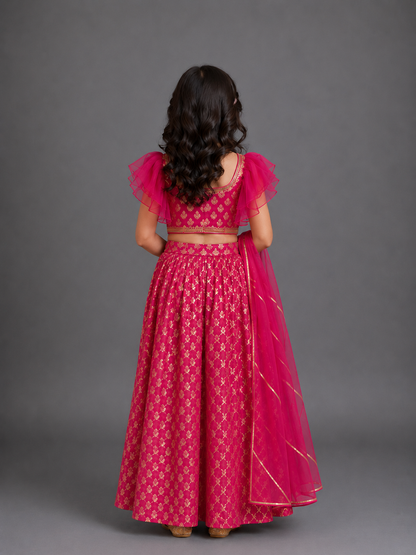 One off shoulder blouse with attached dupatta and chanderi Lehnga(MAASI KI SHAADI)
