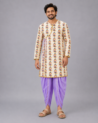 Purple color /Ganesh Print Kurta Dhoti set
