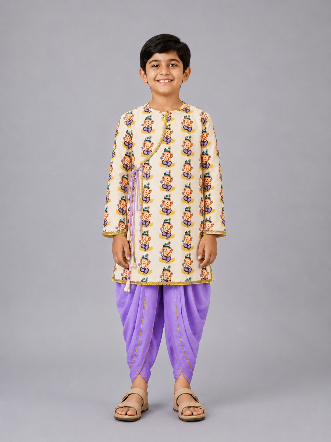 Purple color /Ganesh Print Kurta Dhoti set