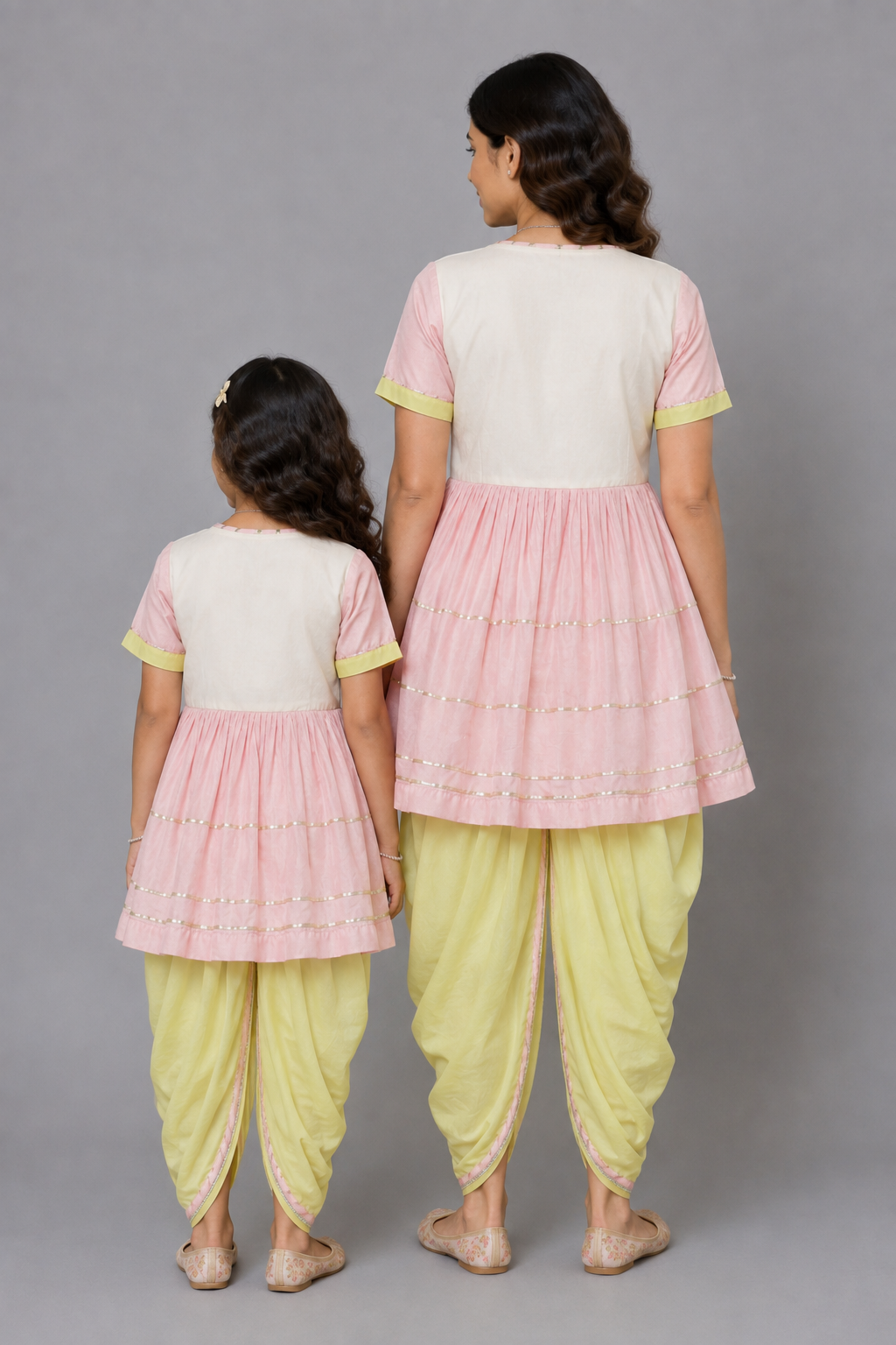 Ganpati embroidered pink yellow dhoti set