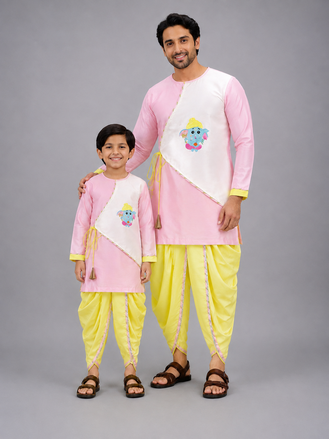 Pink and white Ganpati embroidery  Dhoti set