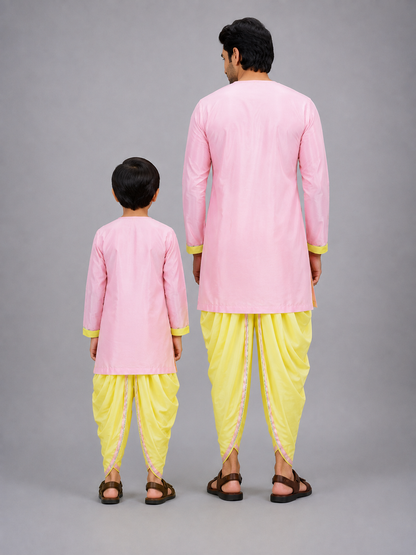 Pink and white Ganpati embroidery  Dhoti set
