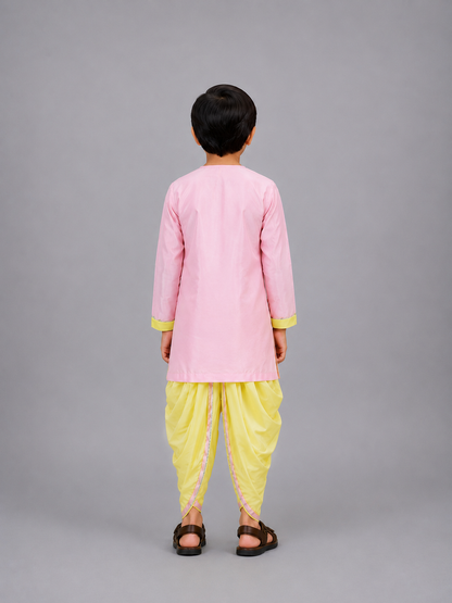 Pink and white Ganpati embroidery  Dhoti set