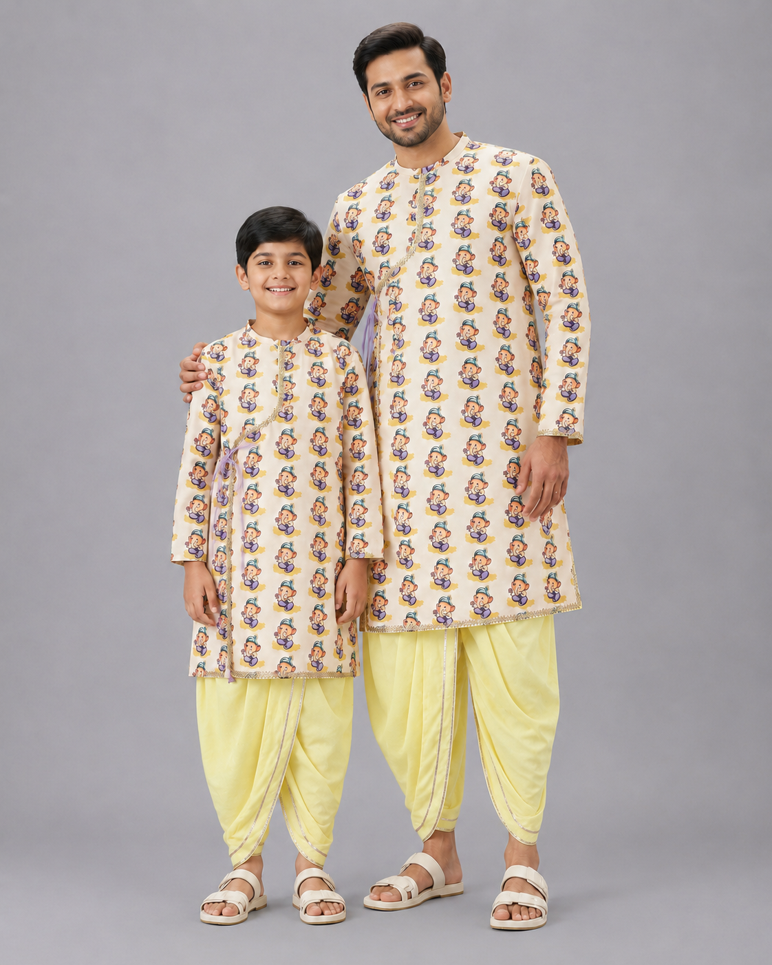 Ganpati Print kurta  Yellow dhoti set