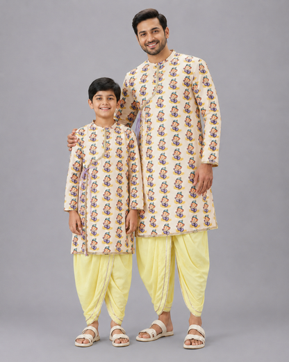 Ganpati Print kurta  Yellow dhoti set
