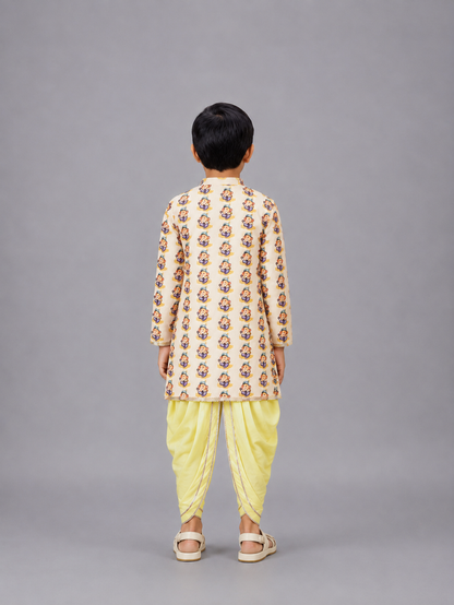 Ganpati Print kurta  Yellow dhoti set