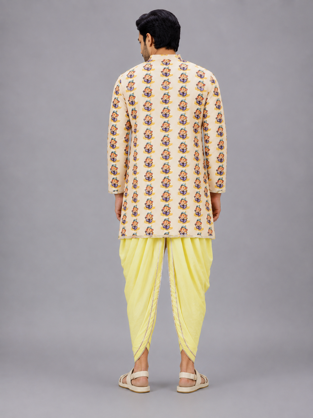 Ganpati Print kurta  Yellow dhoti set