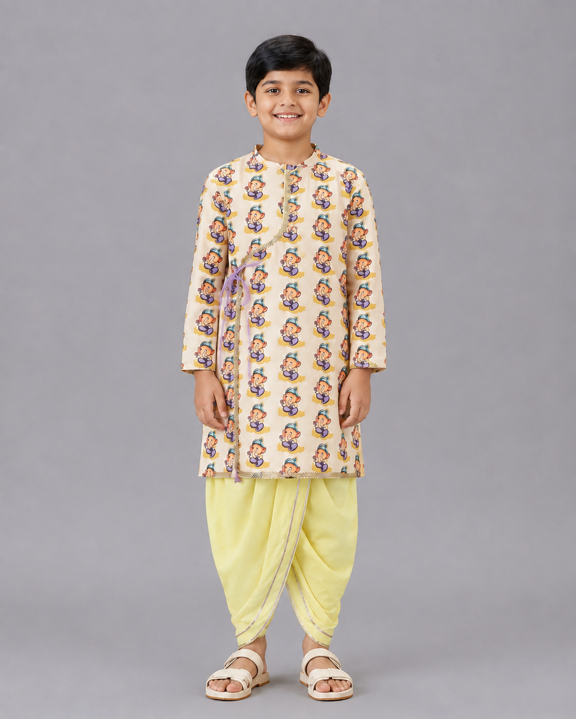 Ganpati Print kurta  Yellow dhoti set