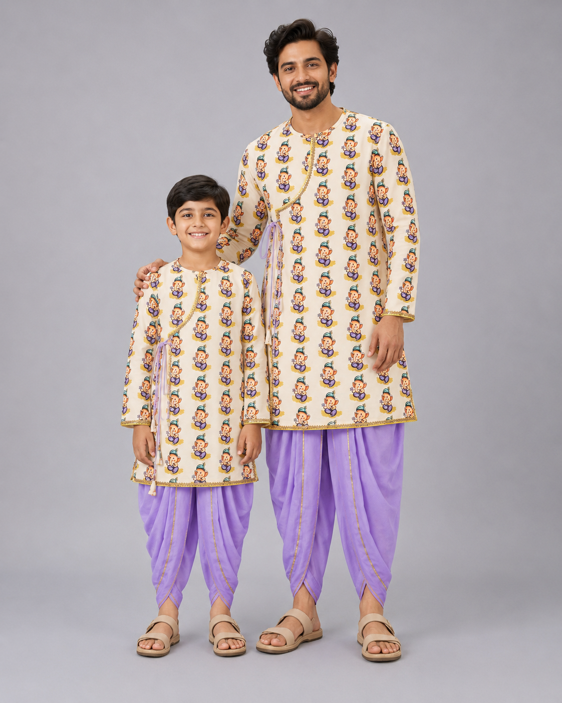 Purple color /Ganesh Print Kurta Dhoti set