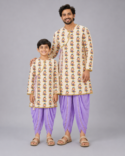 Purple color /Ganesh Print Kurta Dhoti set