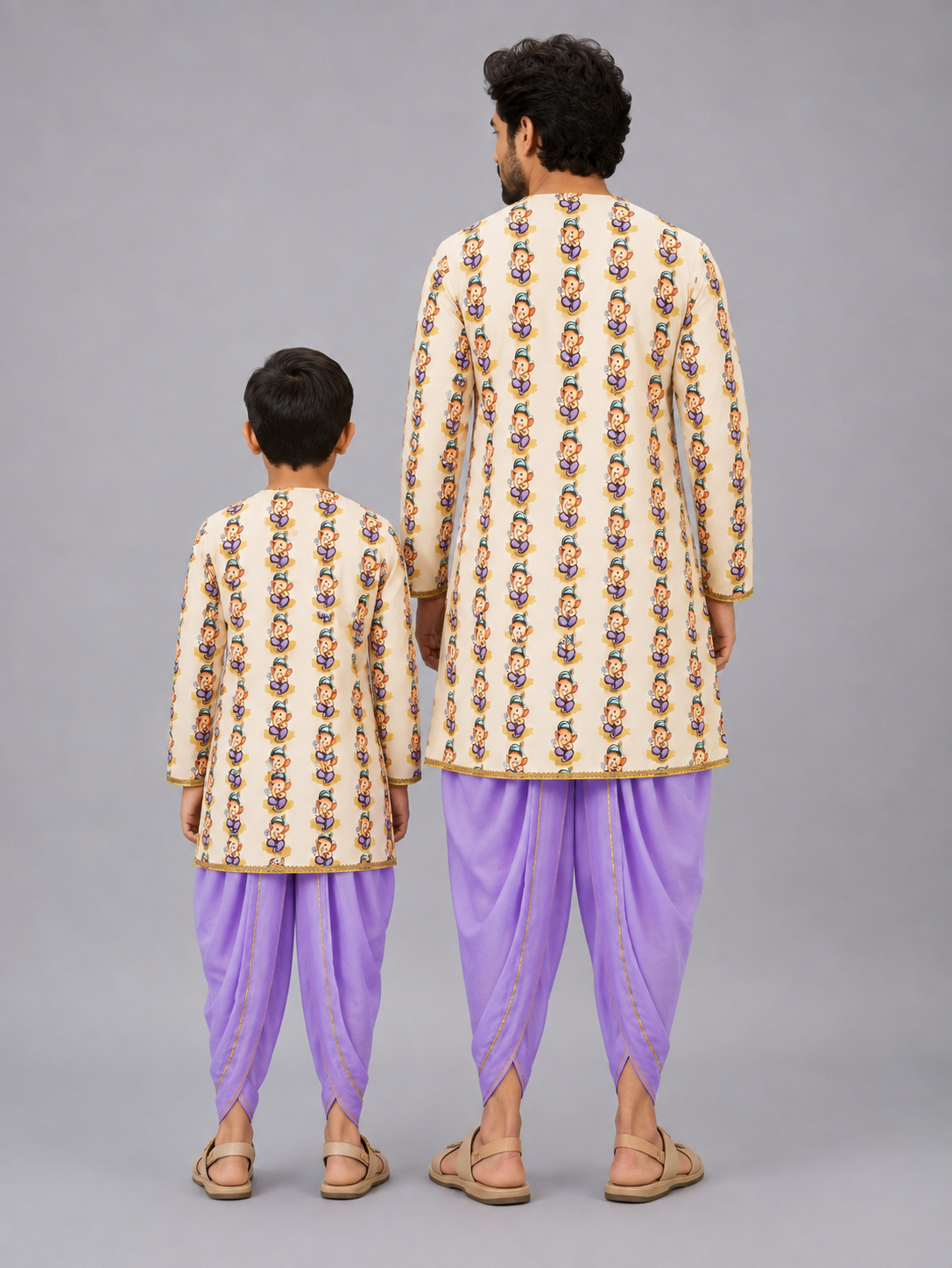 Purple color /Ganesh Print Kurta Dhoti set