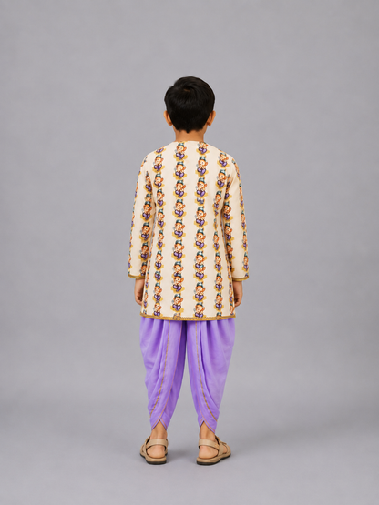 Purple color /Ganesh Print Kurta Dhoti set