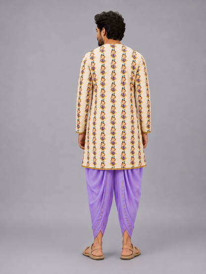 Purple color /Ganesh Print Kurta Dhoti set