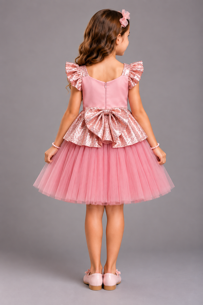 Pink Sequins Barbie Peplum Dress