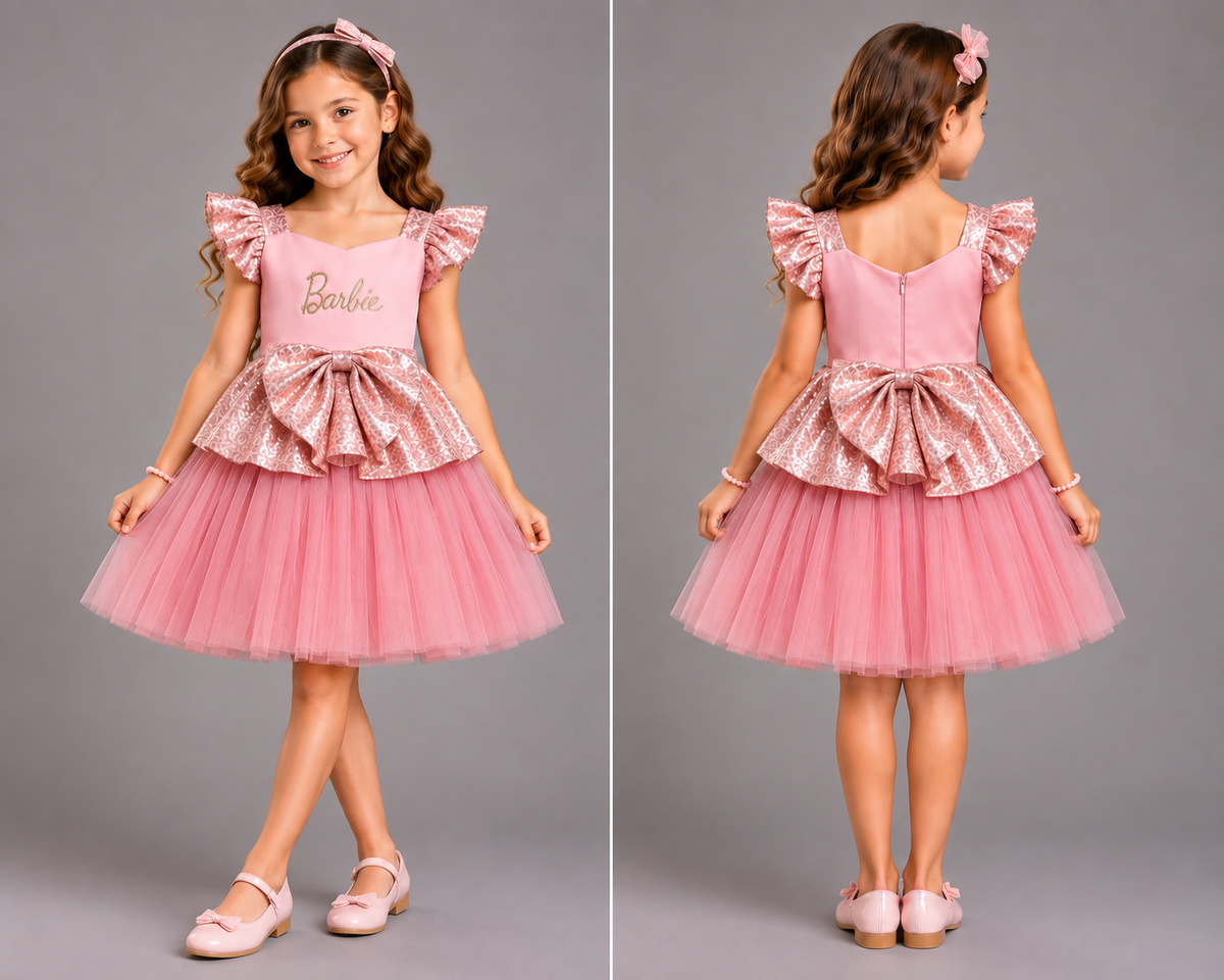 Pink Sequins Barbie Peplum Dress