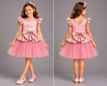 Pink Sequins Barbie Peplum Dress