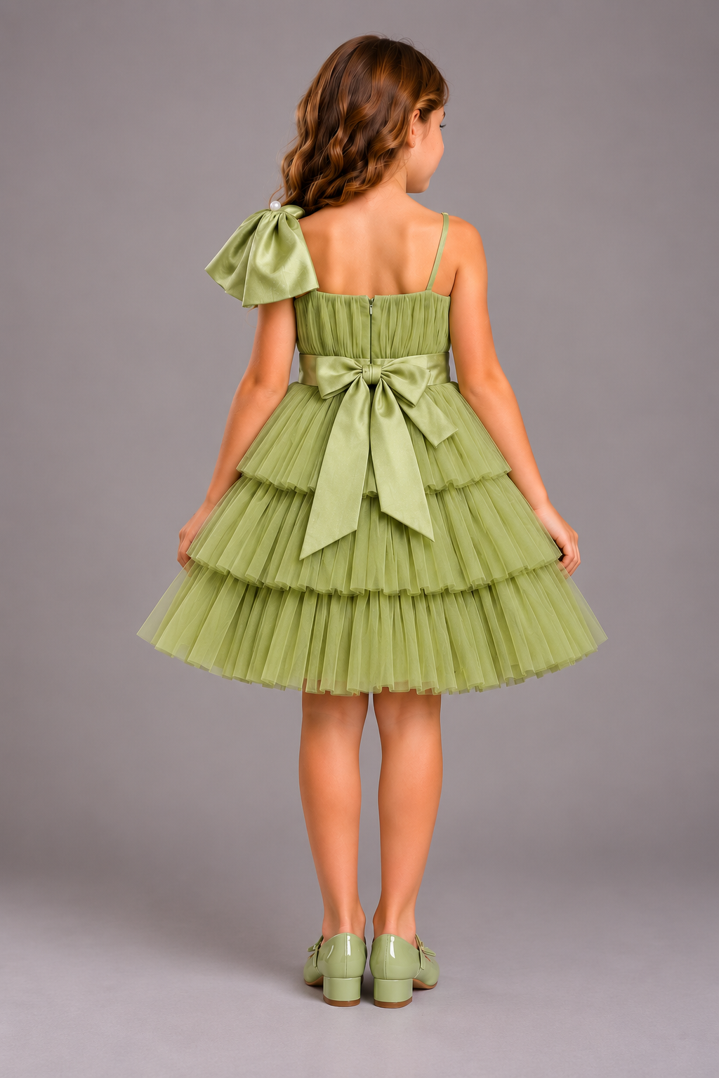 Green Net Reffled  Dress