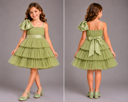 Green Net Reffled  Dress
