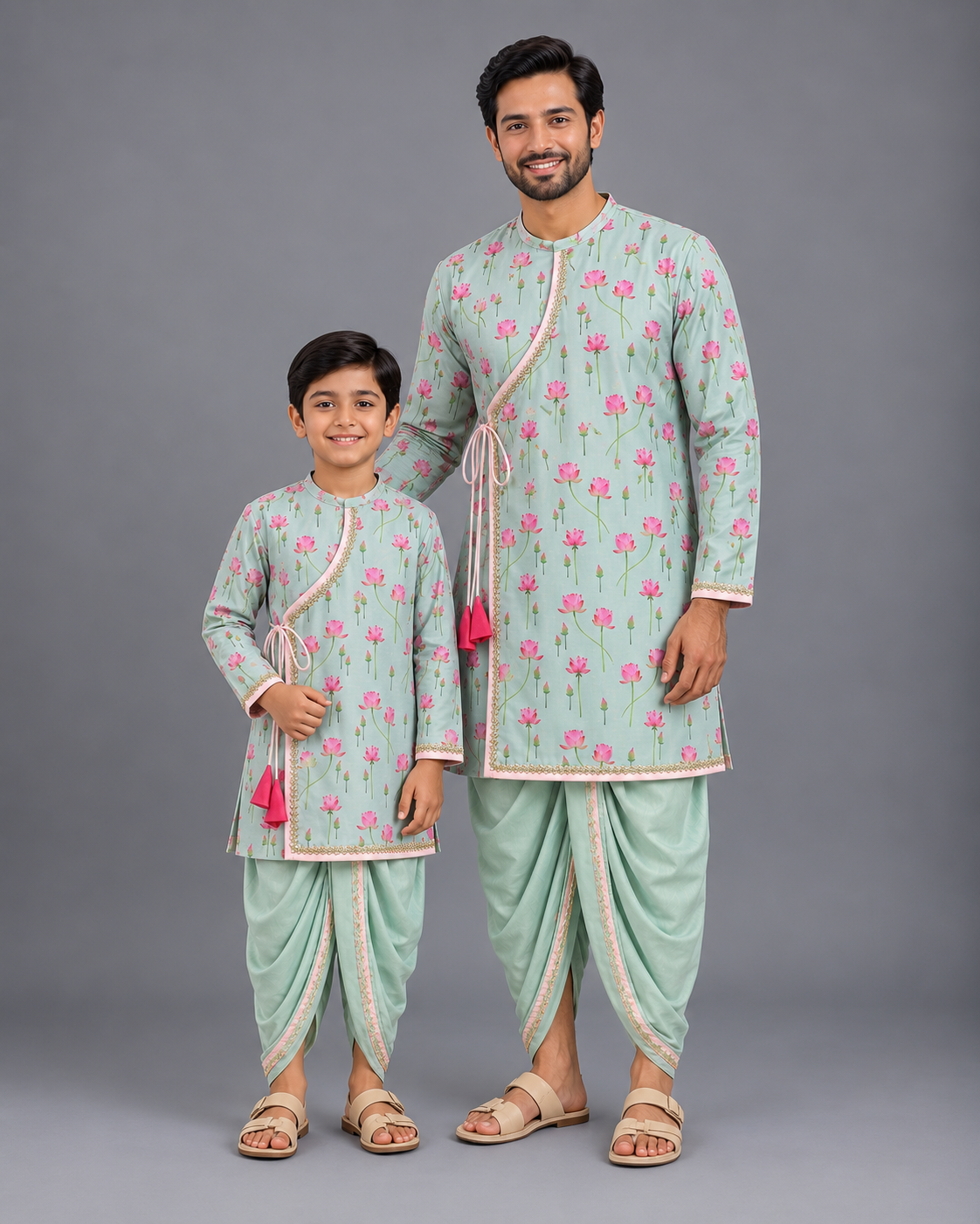 Mint Green lotus Print Kurta Dhoti Set