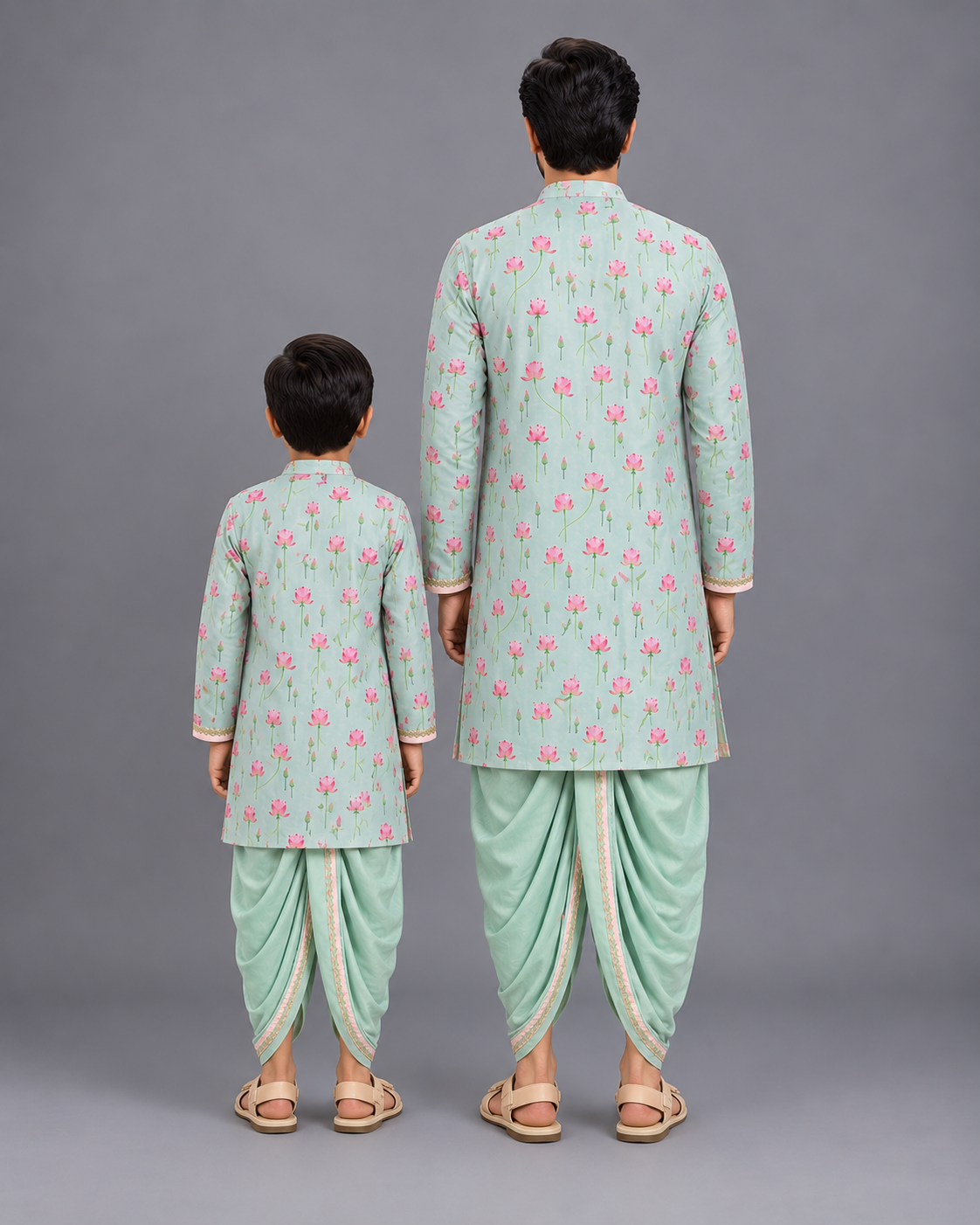 Mint Green lotus Print Kurta Dhoti Set