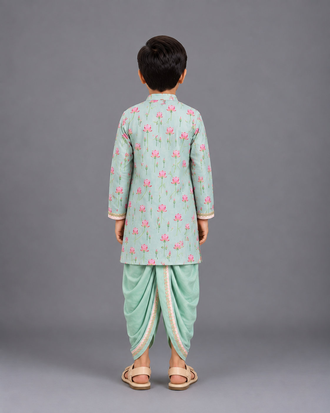 Mint Green lotus Print Kurta Dhoti Set