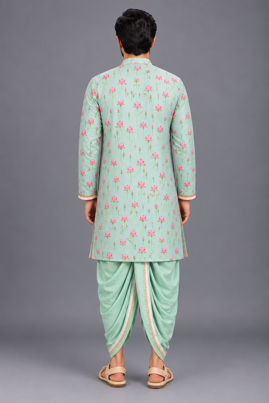 Mint Green lotus Print Kurta Dhoti Set