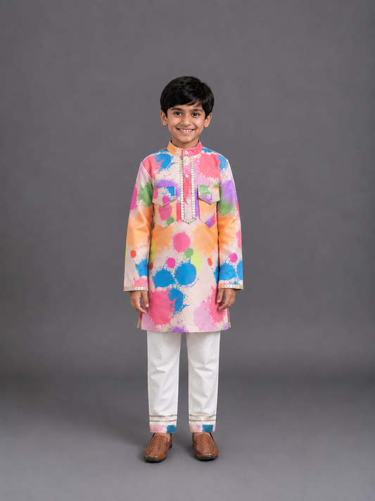 Multicolor splash printed kurta set