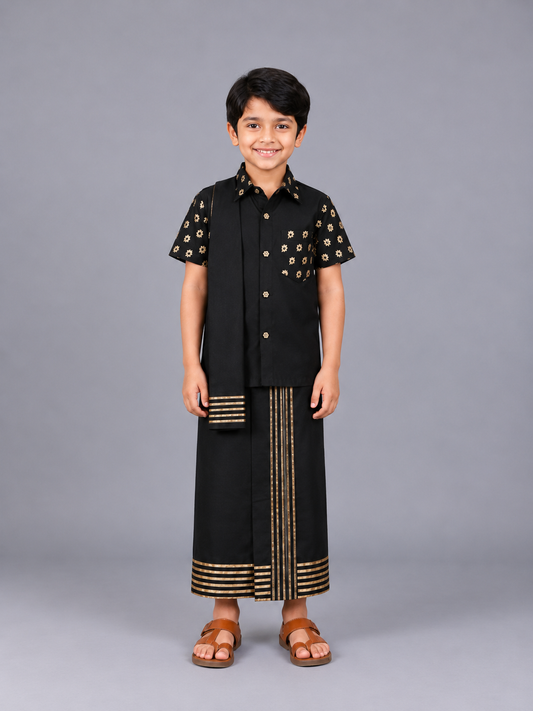 Black Shirt Lungi Set with Patka