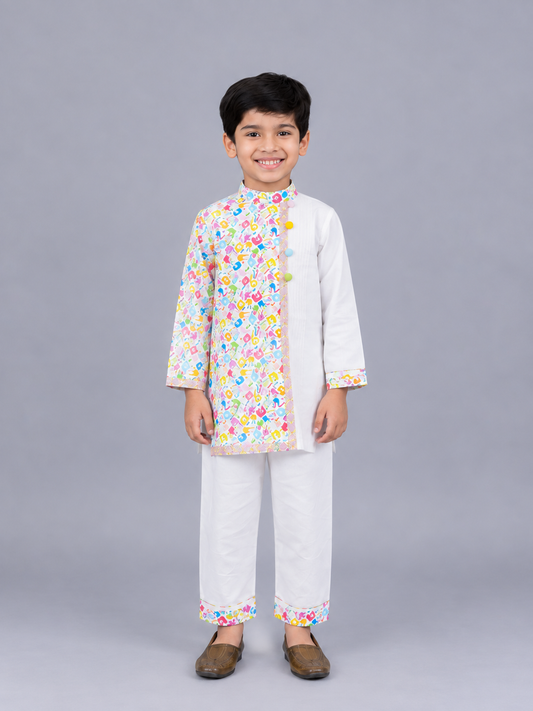 Multicolor Hands Holi Kurta Pyjama set