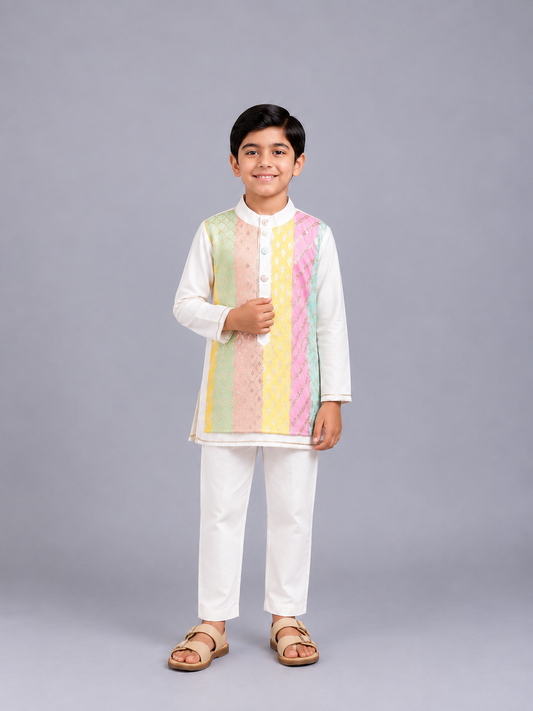 Off white Kurta ethnic set with colorful panels