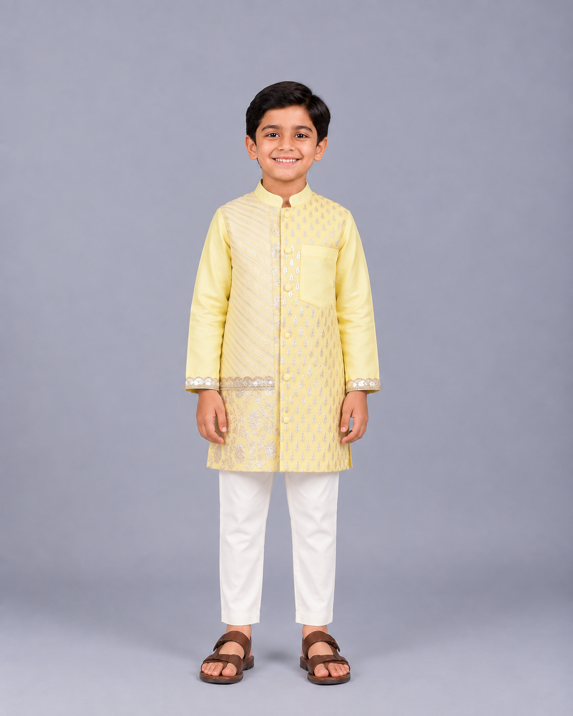 Lime Yellow  Multi Zari Panelled kurta Pyjama