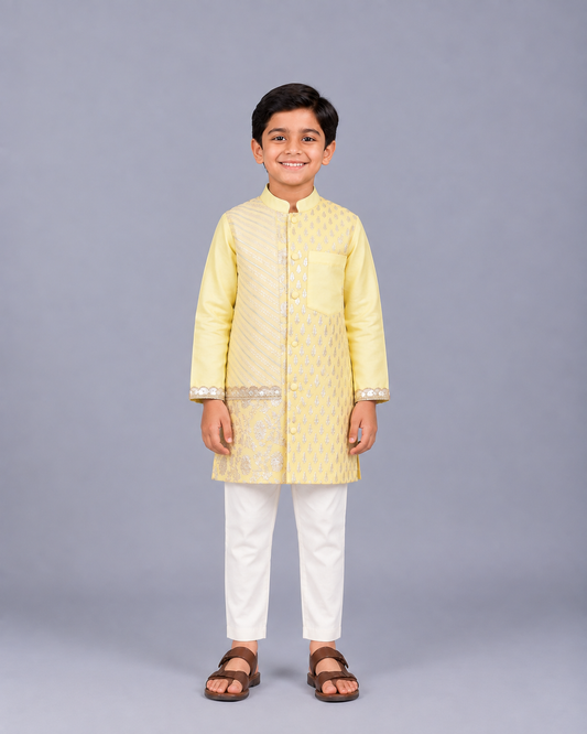 Lime Yellow  Multi Zari Panelled kurta Pyjama