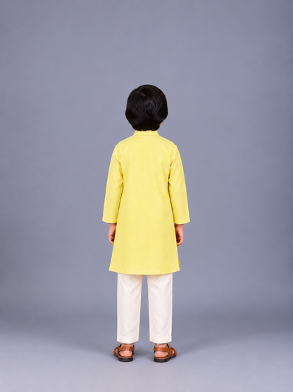 Lime Yellow  kurta with Attached Jacket and Pyjama