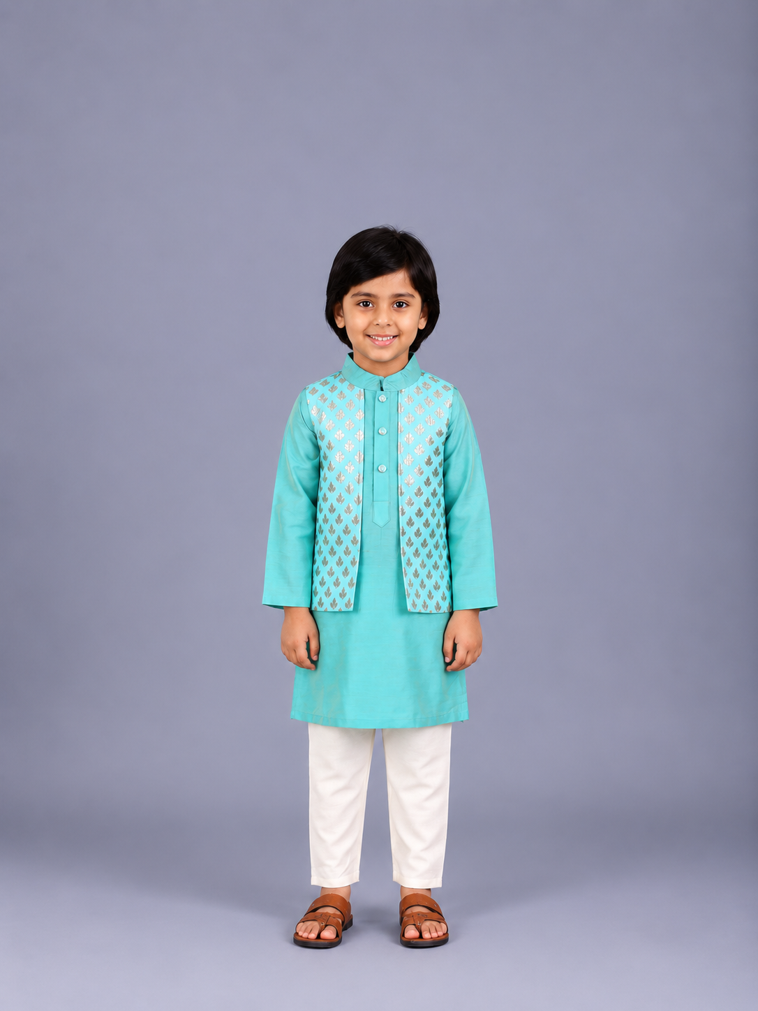 Blue  kurta with Attached Jacket and Pyjama